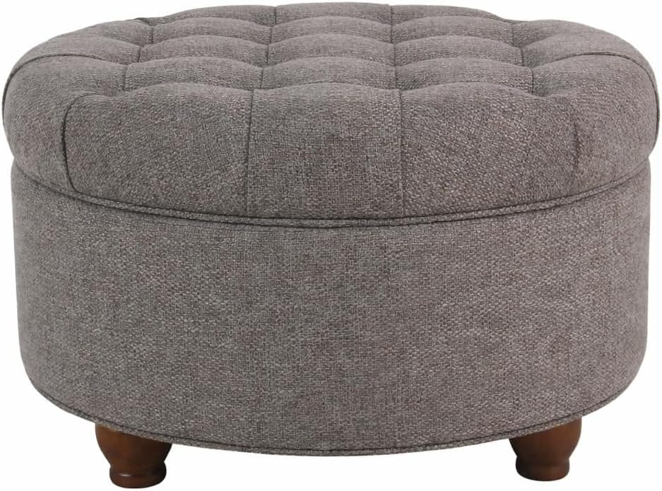 Homepop Home Decor | Button Tufted Woven Round Storage Ottoman | Ottoman with Storage for Living Room & Bedroom (Dark Gray) - image 1