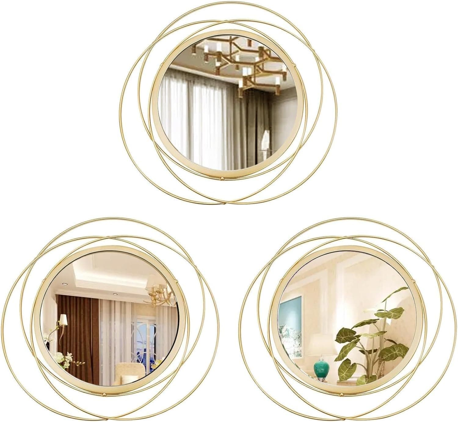 3 Set Round Mirrors for Wall Decor Living Room Bedroom Bathroom Dining Room Metal Circle Mirror Set Boho Decorative Sunburst Wall Art Accent Entryway - Gold 11 in - image 1