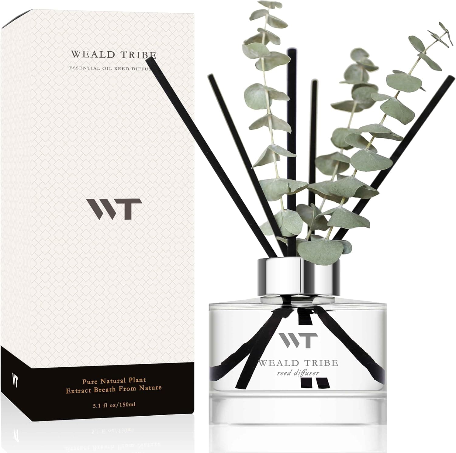 Flower Reed Diffuser Set Wild Eucalyptus Mint Scent for Bathroom Accessories Shelf Decor & Air Fresheners, Sticks Defusers with 5.1 fl oz Essential Oils & Leaves, House Bedroom Office Decor & Gifts - image 1
