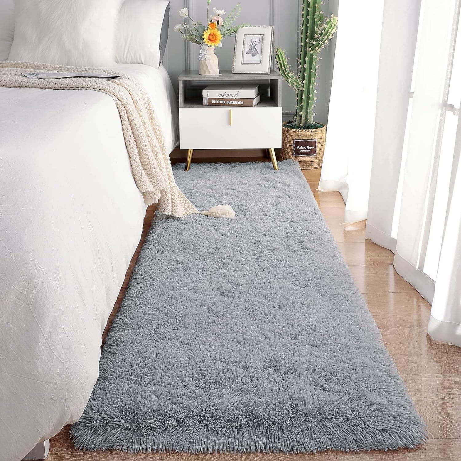Chicrug Soft Runner Rugs for Bedroom Living Room Plush Fluffy Rug 2x6 Feet, Shag Furry Area Rug Carpet Non Shedding for Nursery Children Kids Girls Room Home Decorative, Grey - image 1