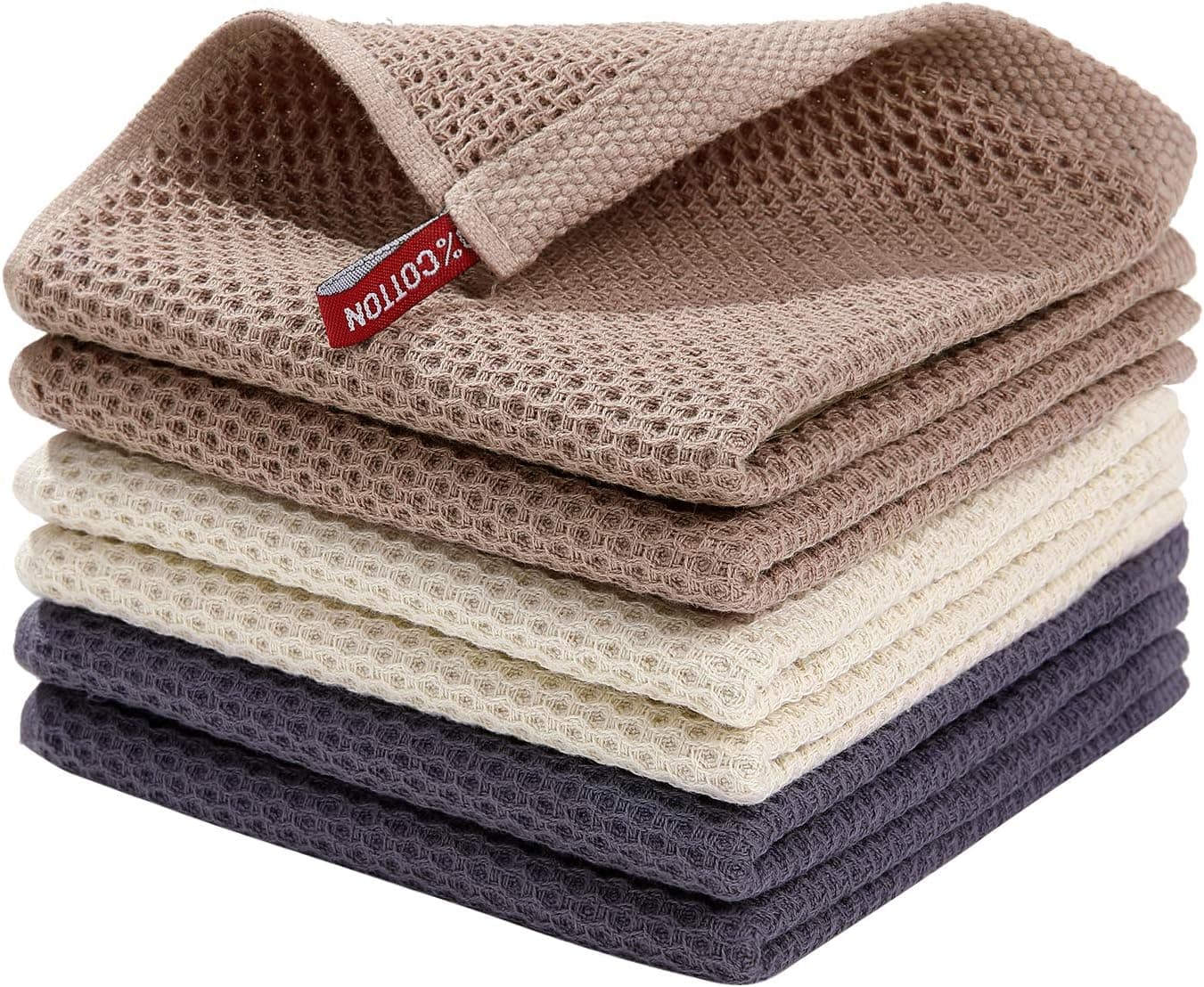 Homaxy 100% Cotton Waffle Weave Kitchen Dish Cloths, Ultra Soft Absorbent Quick Drying Dish Towels, 12 x 12 Inches, 6-Pack, Mixed Color - image 1