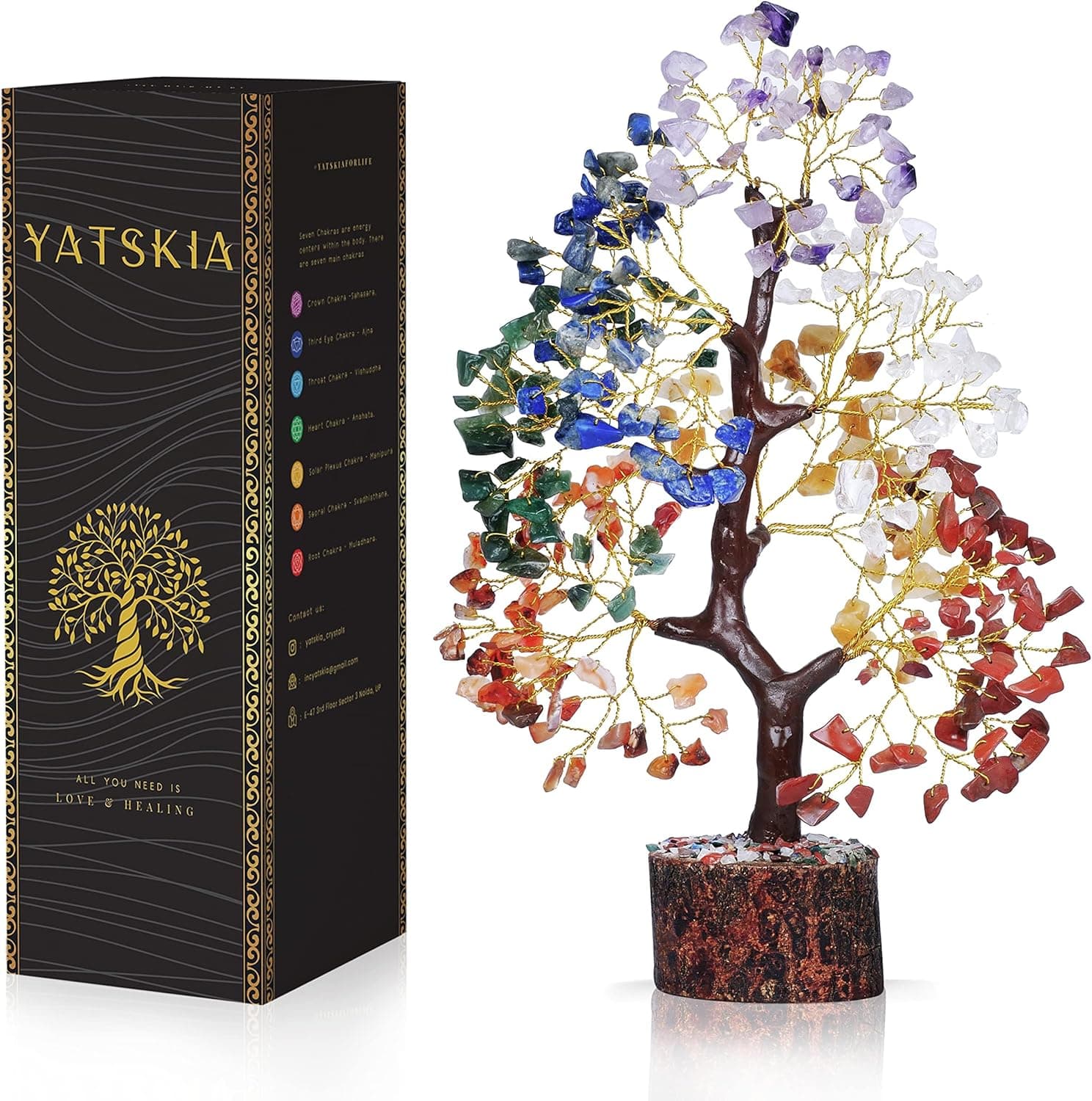 YATSKIA 7 Chakra Tree of Life - Crystals and Healing Stones | Birthday Gifts | Crystal Tree for Positive Energy | Home & Office Decor | Gifts for Women